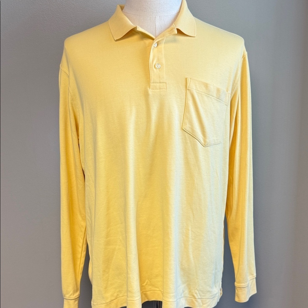 Lands’ End Long Sleeve Polo Shirt Yellow L 100% Cotton GUC